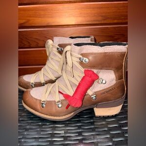 Merrell Women's Brown and Cream Lace Up Heeled Boots